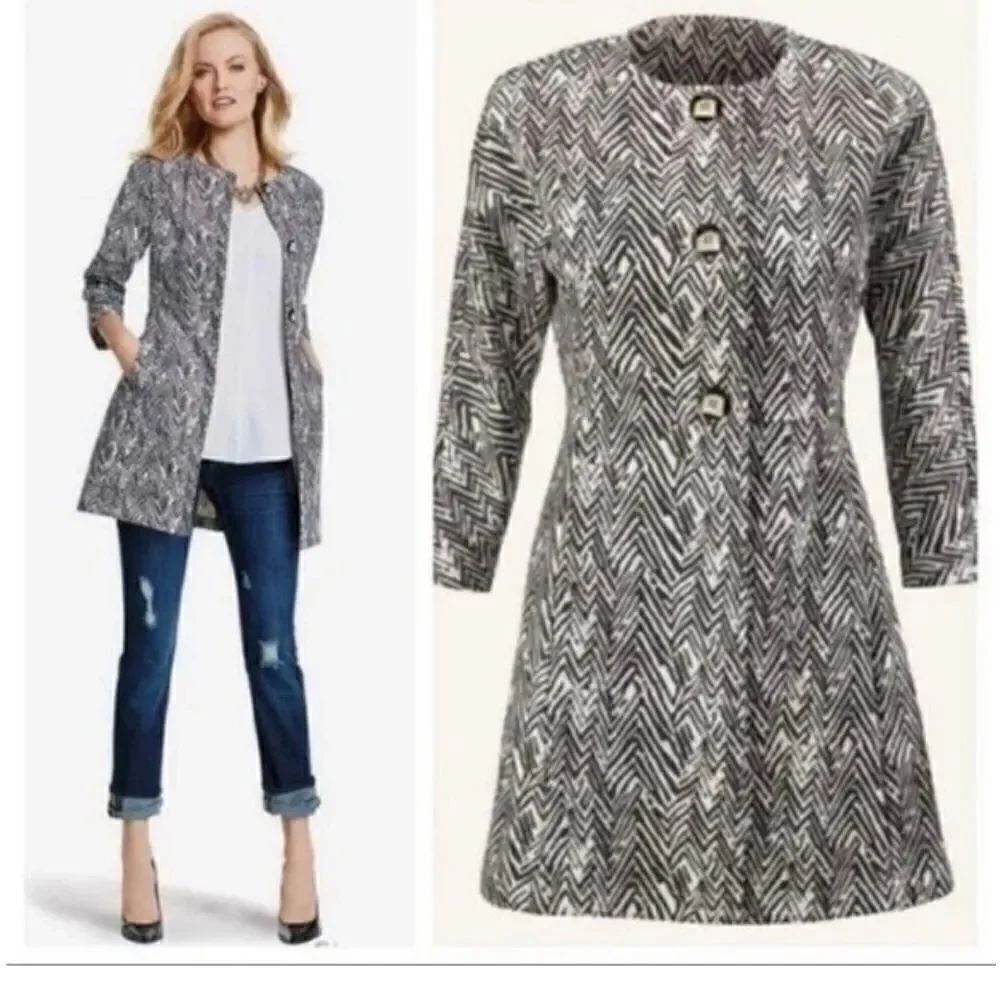 Cabi zig zag ponte knit 3/4 length sleeve jacket black chevron long line 3034 M